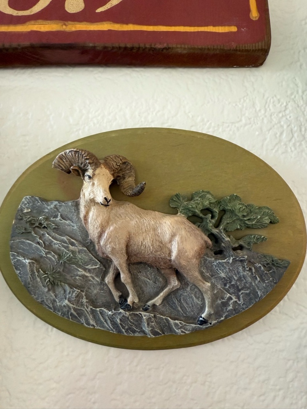 Vintage Avon Olive and Beige Ram Relief Wall Plaque - Picture 3 of 8